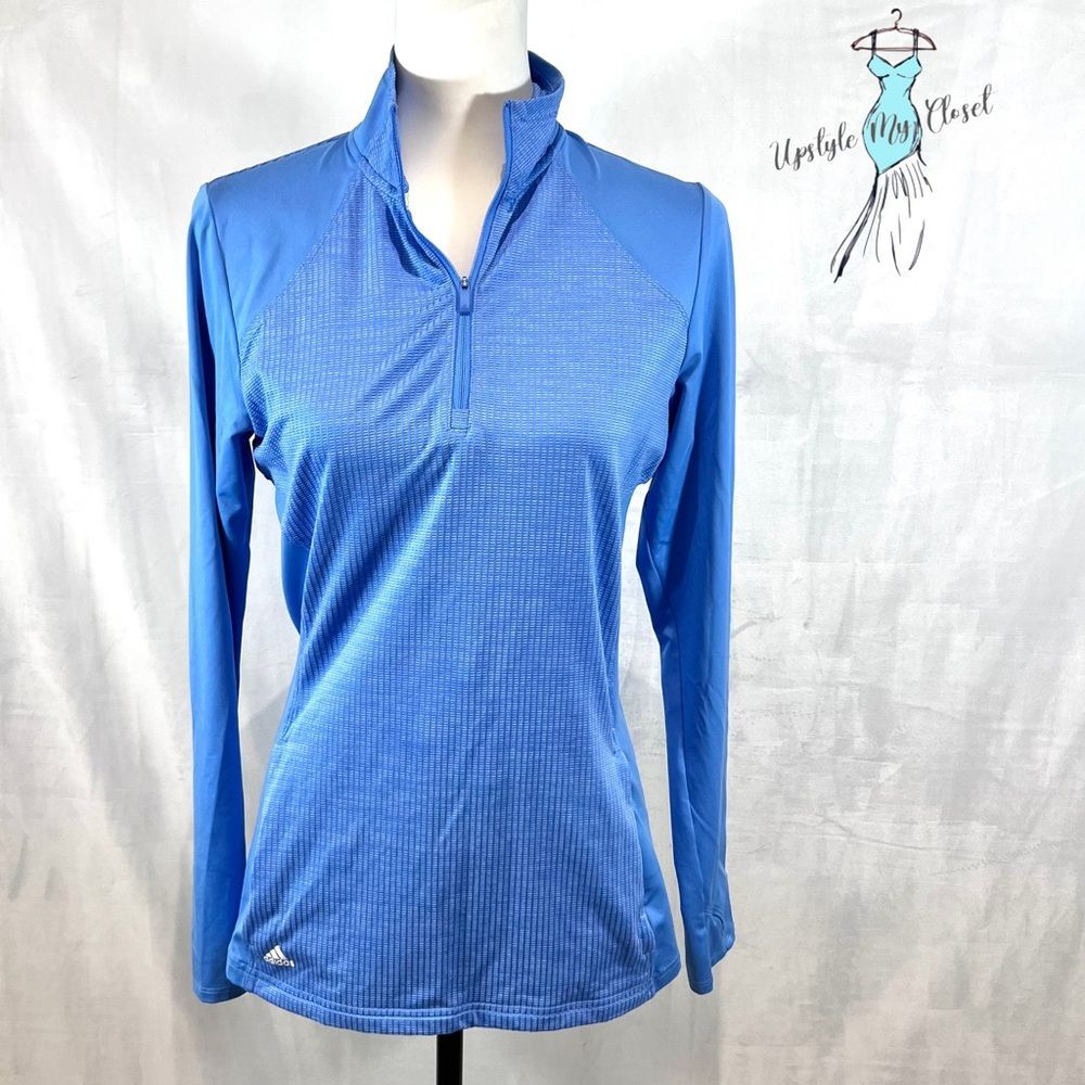 Adidas winter blue long sleeve 1/4 zip golf pullover polo top size small